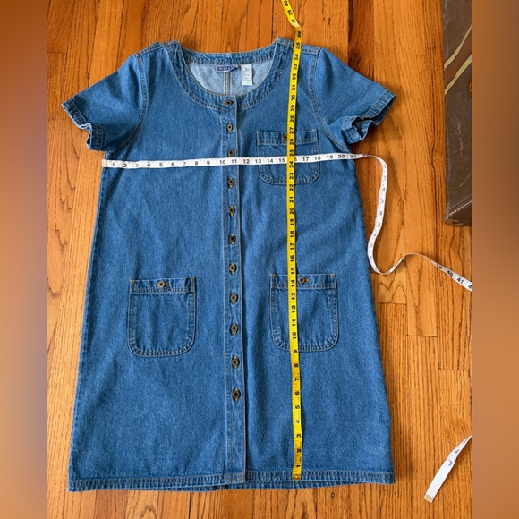 VINTAGE 90s Classic Blue Jean Denim Button Front Short Sleeve Dress - Picture 5 of 6